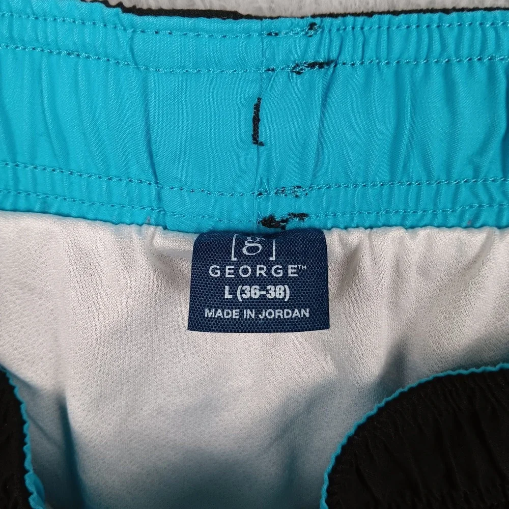 George Swim Trunks Mens L Black Turquoise Recycled Mesh Lined GM10202Y